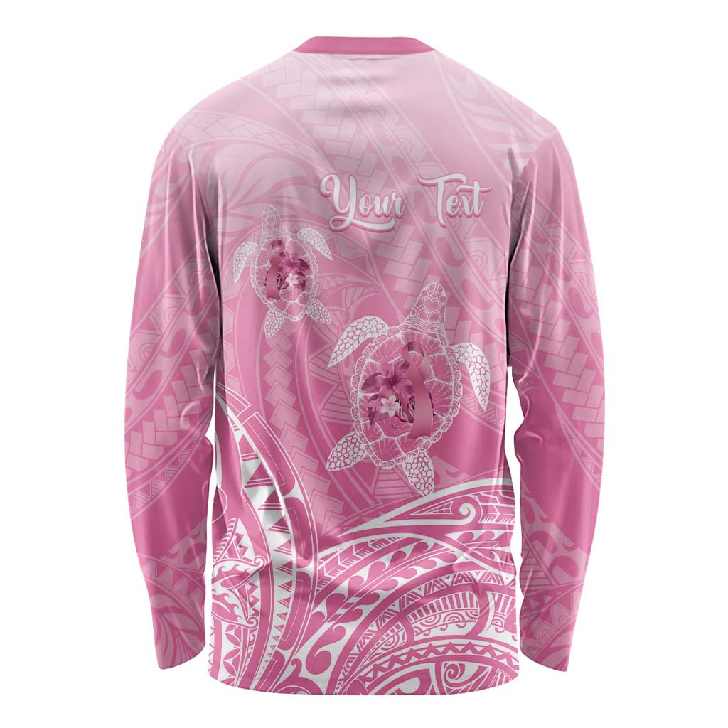 Personalised Polynesia Breast Cancer Awareness Long Sleeve Shirt No One Fights Alone Turtle Ribbon - Pink Version