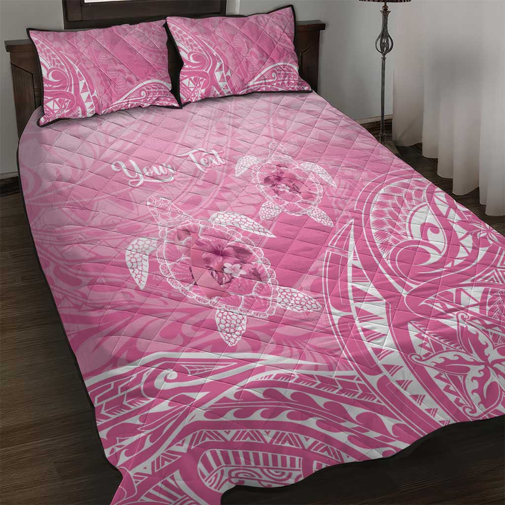 Personalised Polynesia Breast Cancer Awareness Quilt Bed Set No One Fights Alone Turtle Ribbon - Pink Version