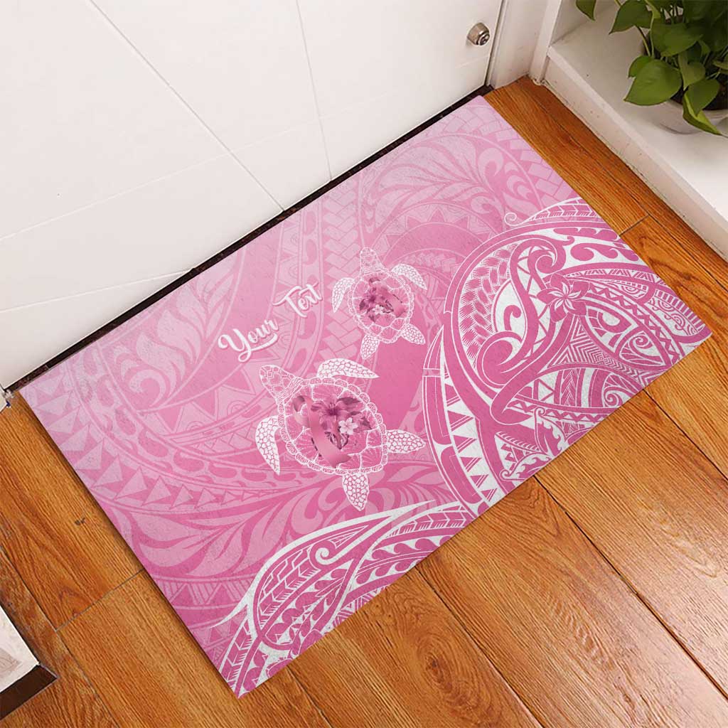 Personalised Polynesia Breast Cancer Awareness Rubber Doormat No One Fights Alone Turtle Ribbon - Pink Version LT14 - Polynesian Pride