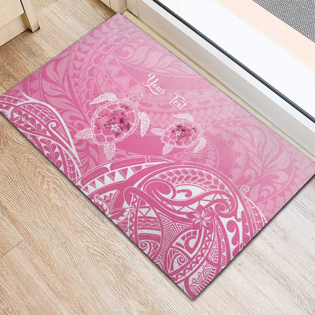 Personalised Polynesia Breast Cancer Awareness Rubber Doormat No One Fights Alone Turtle Ribbon - Pink Version LT14 - Polynesian Pride