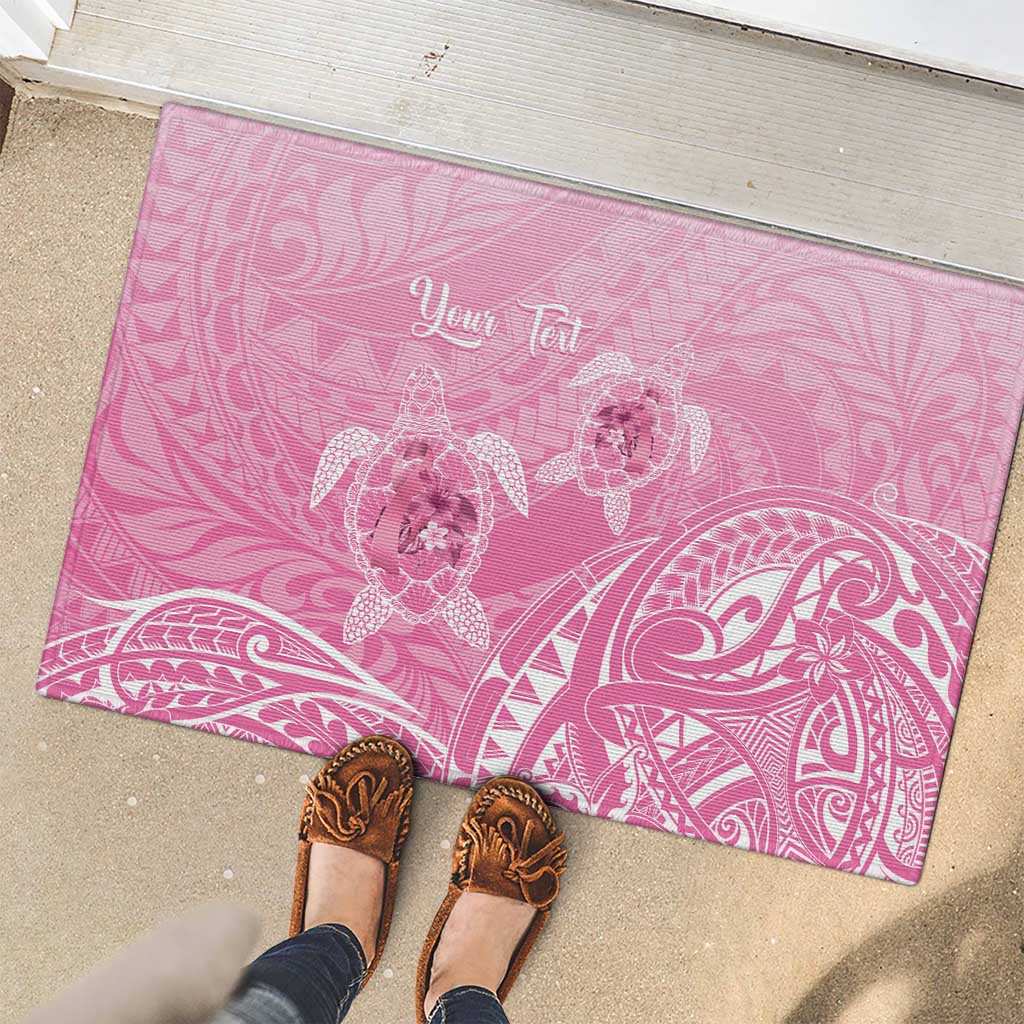 Personalised Polynesia Breast Cancer Awareness Rubber Doormat No One Fights Alone Turtle Ribbon - Pink Version LT14 - Polynesian Pride