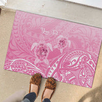 Personalised Polynesia Breast Cancer Awareness Rubber Doormat No One Fights Alone Turtle Ribbon - Pink Version LT14 - Polynesian Pride