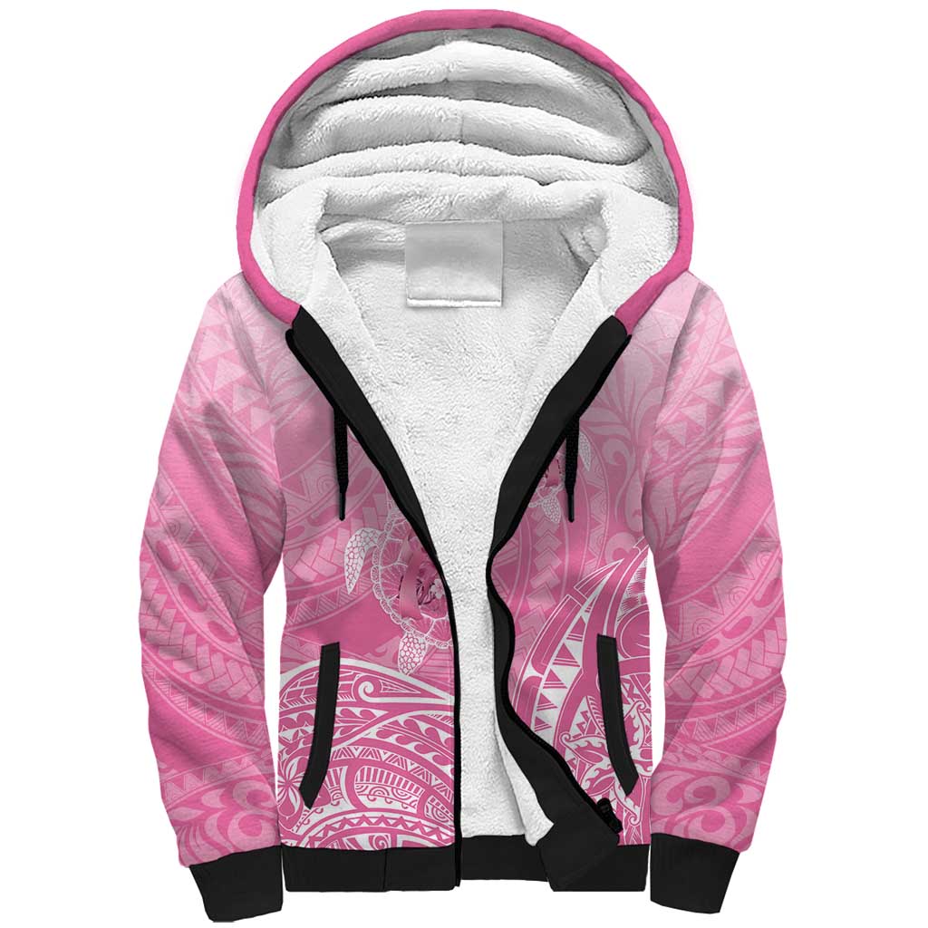 Personalised Polynesia Breast Cancer Awareness Sherpa Hoodie No One Fights Alone Turtle Ribbon - Pink Version LT14 Unisex Pink - Polynesian Pride