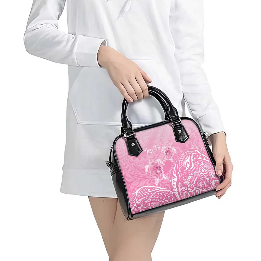 Personalised Polynesia Breast Cancer Awareness Shoulder Handbag No One Fights Alone Turtle Ribbon - Pink Version