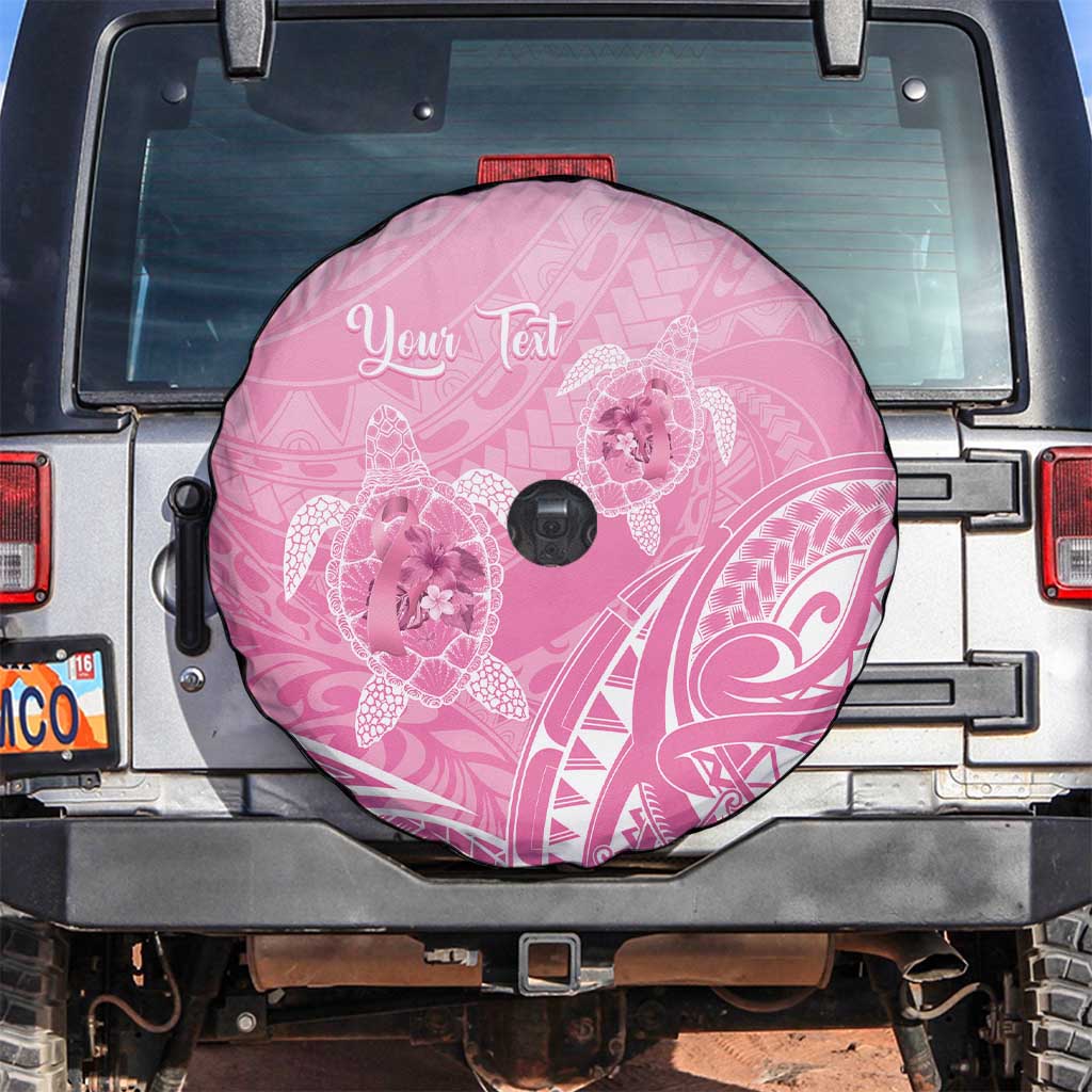 Personalised Polynesia Breast Cancer Awareness Spare Tire Cover No One Fights Alone Turtle Ribbon - Pink Version