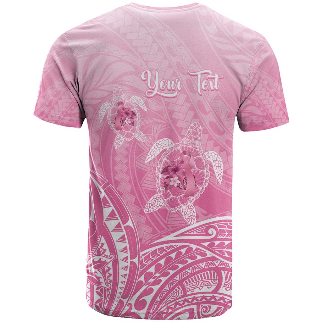 Personalised Polynesia Breast Cancer Awareness T Shirt No One Fights Alone Turtle Ribbon - Pink Version