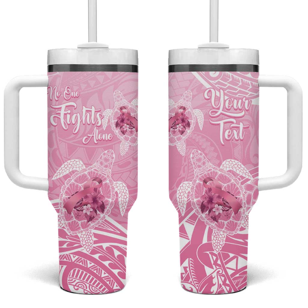 Personalised Polynesia Breast Cancer Awareness Tumbler With Handle No One Fights Alone Turtle Ribbon - Pink Version