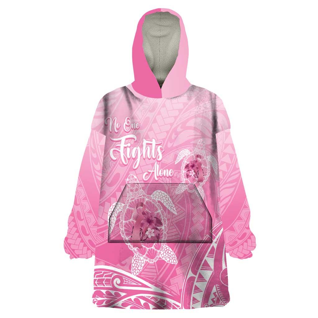 Personalised Polynesia Breast Cancer Awareness Wearable Blanket Hoodie No One Fights Alone Turtle Ribbon - Pink Version LT14 One Size Pink - Polynesian Pride