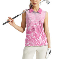 Personalised Polynesia Breast Cancer Awareness Women Sleeveless Polo Shirt No One Fights Alone Turtle Ribbon - Pink Version