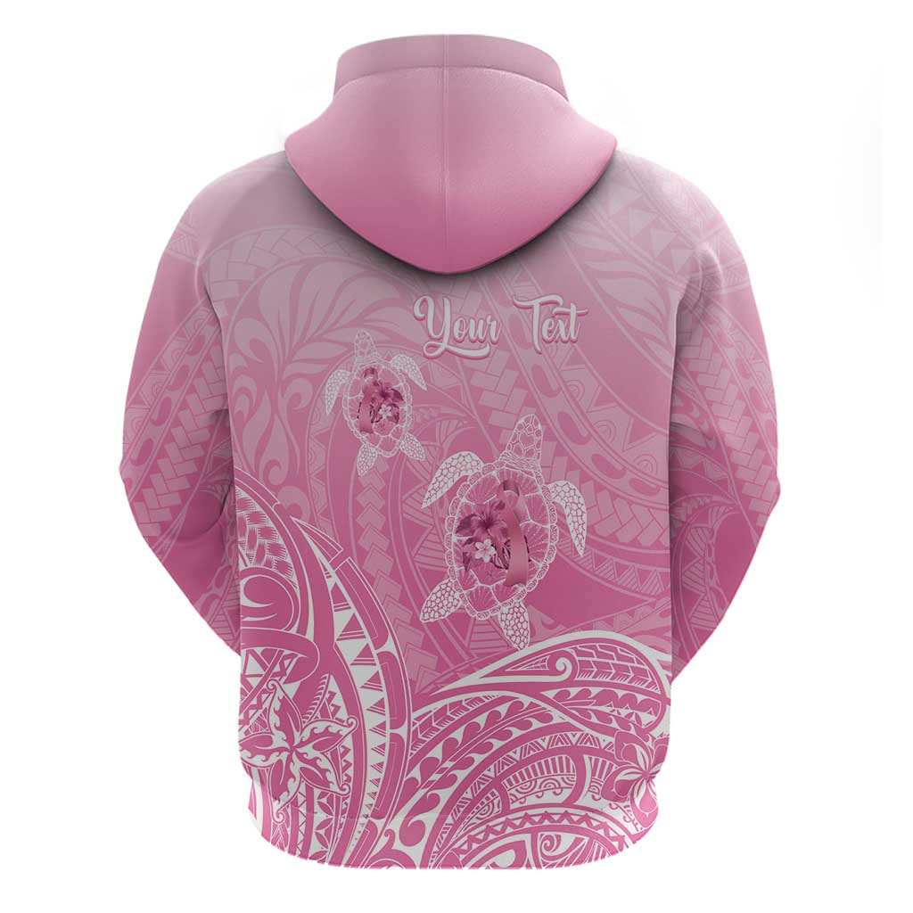 Personalised Polynesia Breast Cancer Awareness Zip Hoodie No One Fights Alone Turtle Ribbon - Pink Version