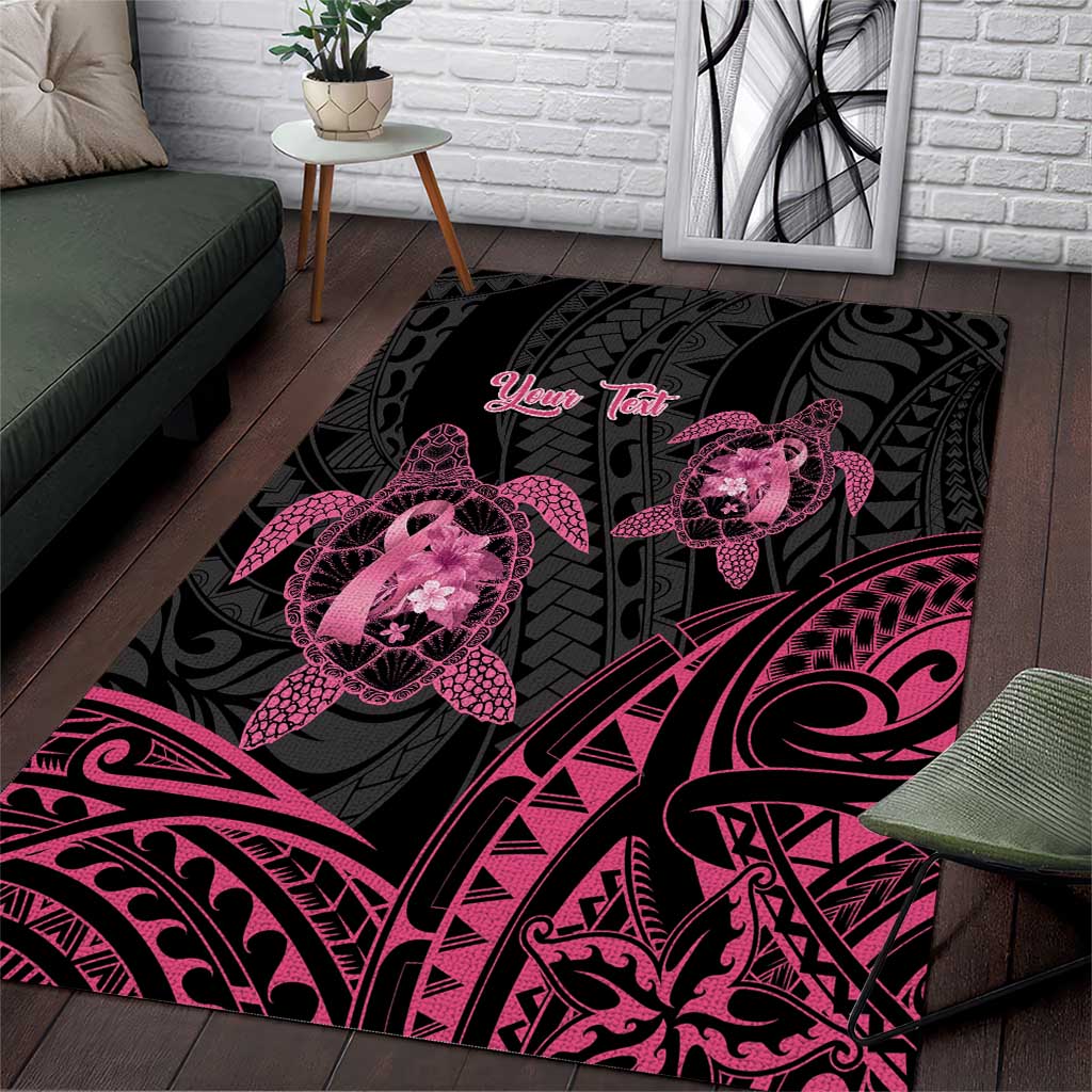 Personalised Polynesia Breast Cancer Awareness Area Rug No One Fights Alone Turtle Ribbon - Black Version