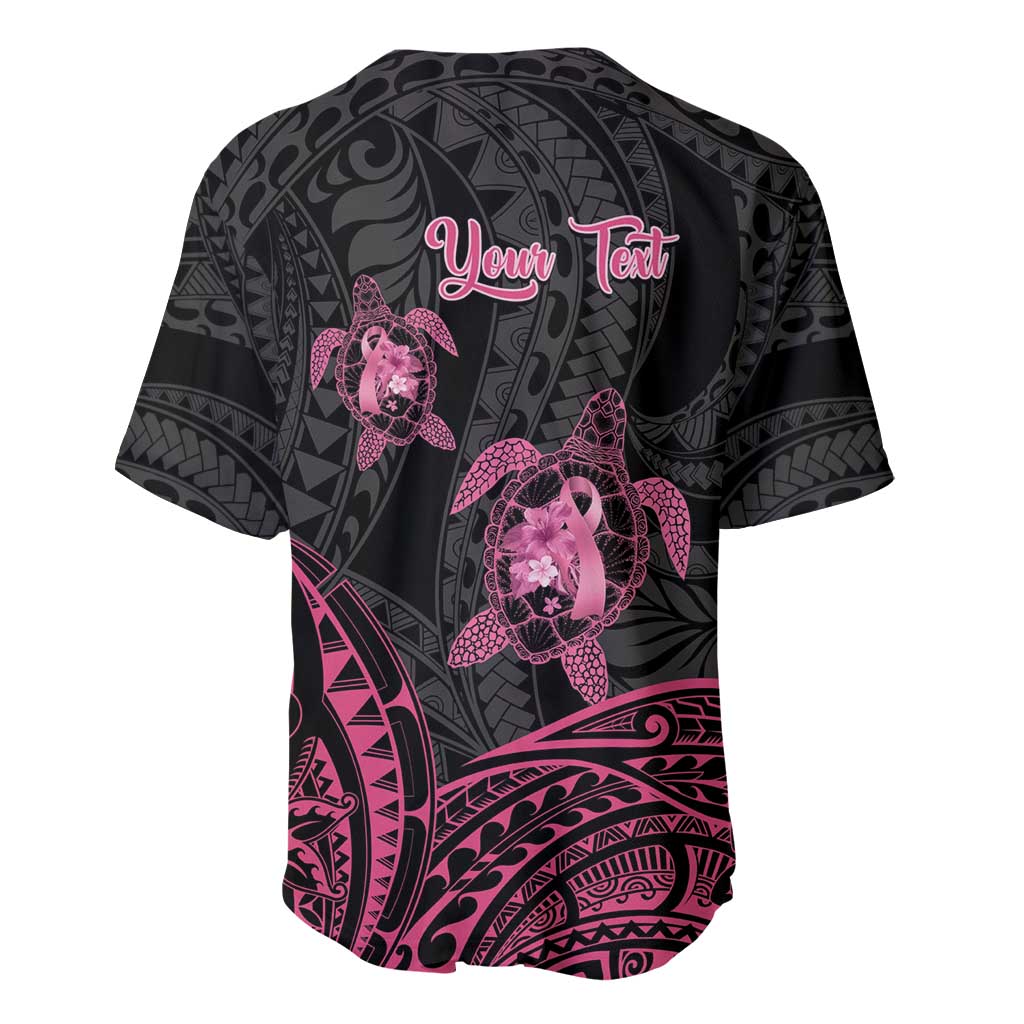 Personalised Polynesia Breast Cancer Awareness Baseball Jersey No One Fights Alone Turtle Ribbon - Black Version