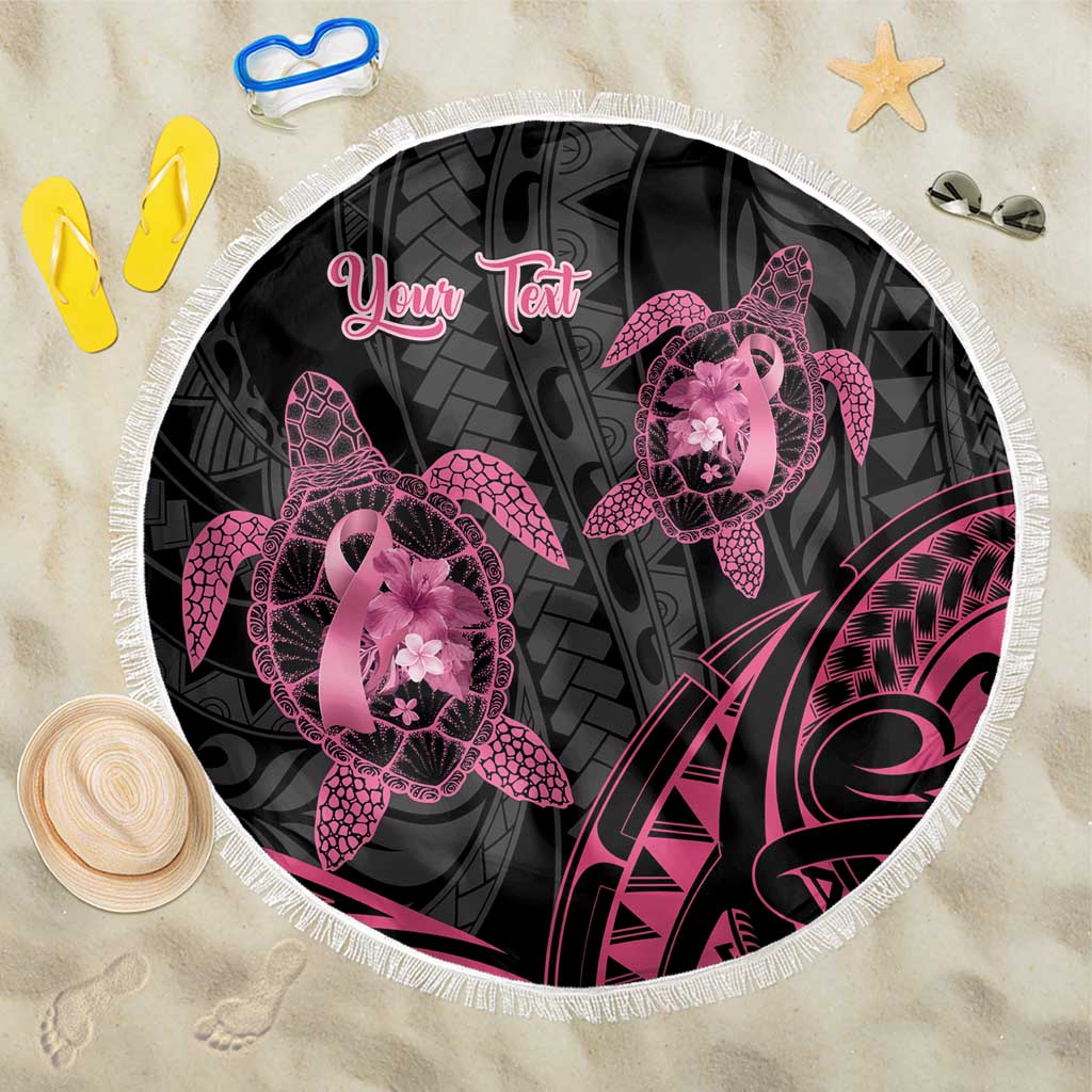 Personalised Polynesia Breast Cancer Awareness Beach Blanket No One Fights Alone Turtle Ribbon - Black Version LT14 One Size 150cm Black - Polynesian Pride