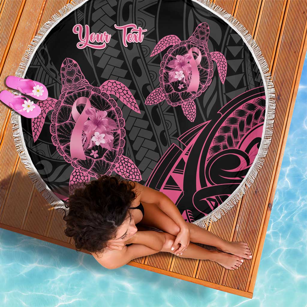 Personalised Polynesia Breast Cancer Awareness Beach Blanket No One Fights Alone Turtle Ribbon - Black Version LT14 - Polynesian Pride