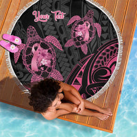 Personalised Polynesia Breast Cancer Awareness Beach Blanket No One Fights Alone Turtle Ribbon - Black Version LT14 - Polynesian Pride