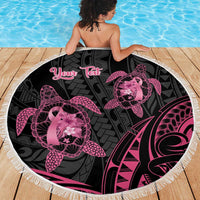Personalised Polynesia Breast Cancer Awareness Beach Blanket No One Fights Alone Turtle Ribbon - Black Version LT14 - Polynesian Pride