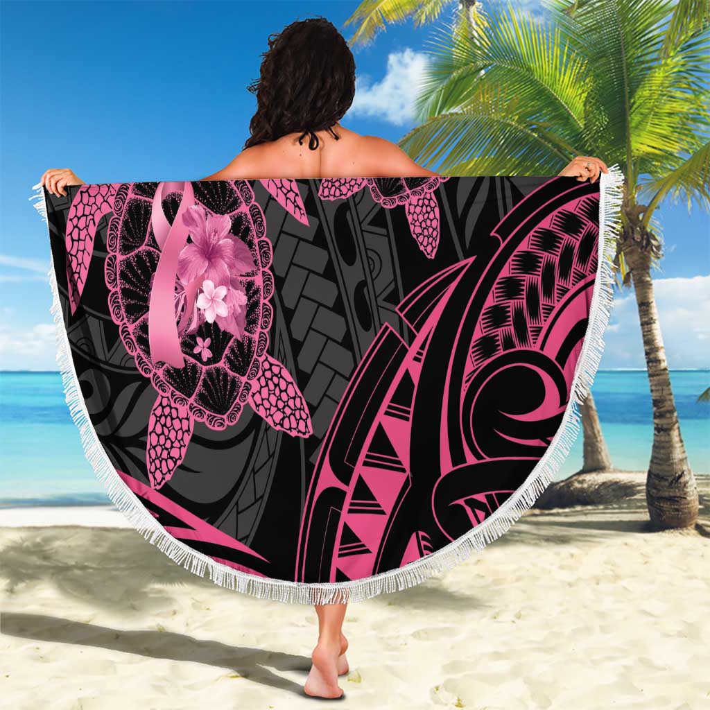 Personalised Polynesia Breast Cancer Awareness Beach Blanket No One Fights Alone Turtle Ribbon - Black Version LT14 - Polynesian Pride