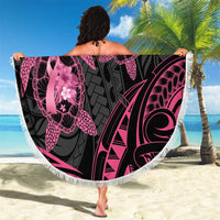 Personalised Polynesia Breast Cancer Awareness Beach Blanket No One Fights Alone Turtle Ribbon - Black Version LT14 - Polynesian Pride