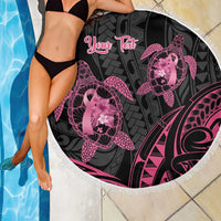 Personalised Polynesia Breast Cancer Awareness Beach Blanket No One Fights Alone Turtle Ribbon - Black Version LT14 - Polynesian Pride