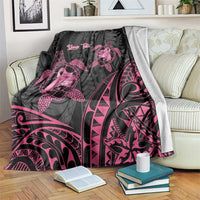 Personalised Polynesia Breast Cancer Awareness Blanket No One Fights Alone Turtle Ribbon - Black Version LT14 Black - Polynesian Pride