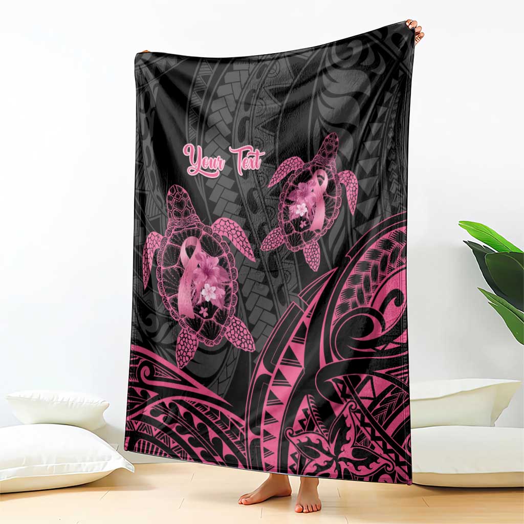 Personalised Polynesia Breast Cancer Awareness Blanket No One Fights Alone Turtle Ribbon - Black Version LT14 - Polynesian Pride