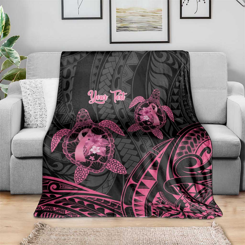 Personalised Polynesia Breast Cancer Awareness Blanket No One Fights Alone Turtle Ribbon - Black Version LT14 - Polynesian Pride