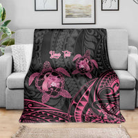 Personalised Polynesia Breast Cancer Awareness Blanket No One Fights Alone Turtle Ribbon - Black Version LT14 - Polynesian Pride