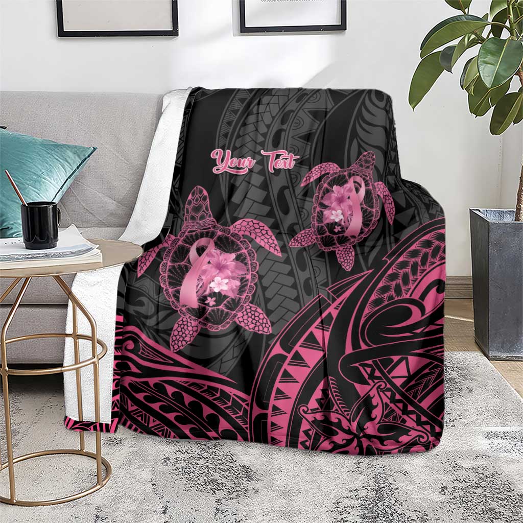Personalised Polynesia Breast Cancer Awareness Blanket No One Fights Alone Turtle Ribbon - Black Version LT14 - Polynesian Pride