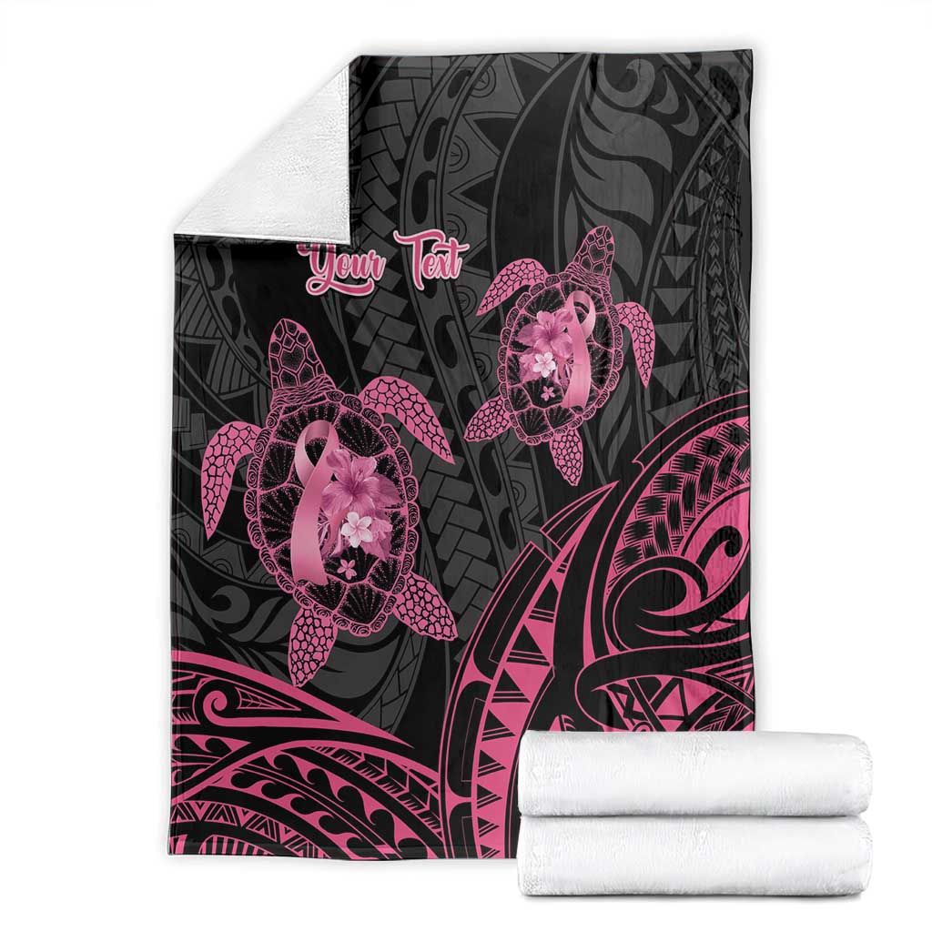 Personalised Polynesia Breast Cancer Awareness Blanket No One Fights Alone Turtle Ribbon - Black Version LT14 - Polynesian Pride
