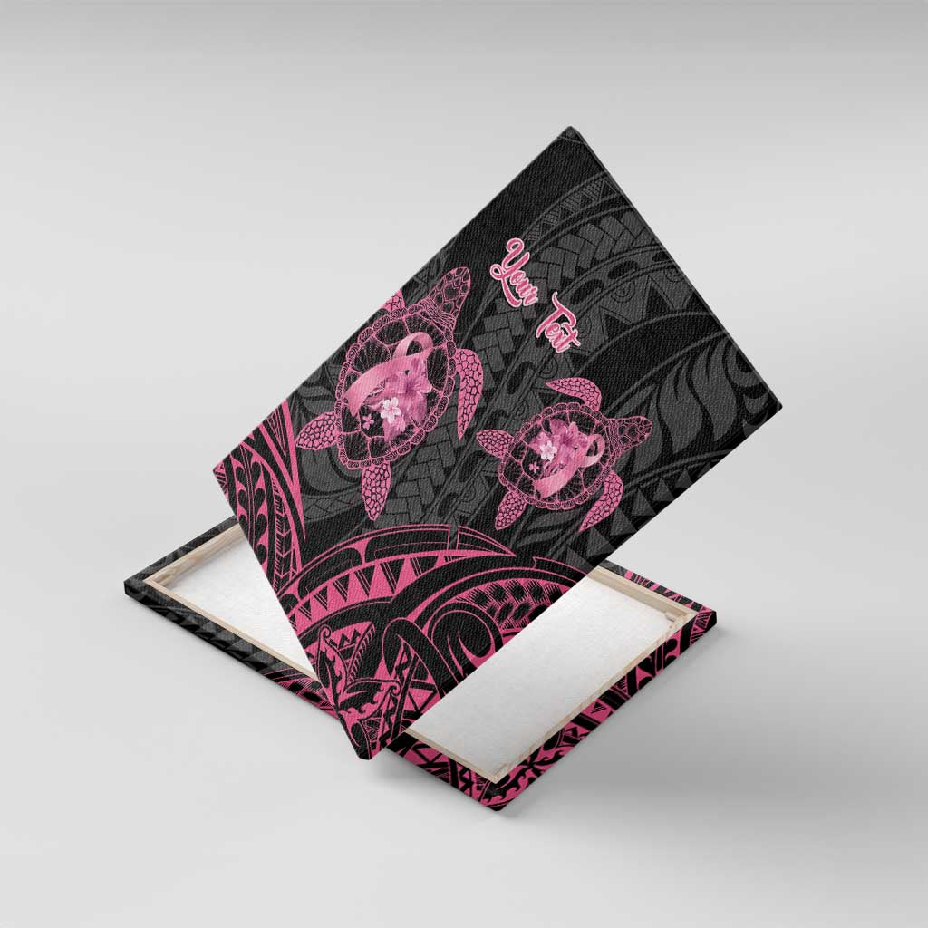 Personalised Polynesia Breast Cancer Awareness Canvas Wall Art No One Fights Alone Turtle Ribbon - Black Version LT14 With Frame Black - Polynesian Pride