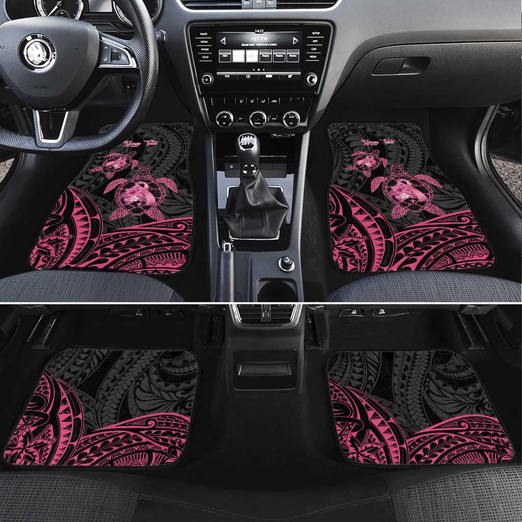 Personalised Polynesia Breast Cancer Awareness Car Mats No One Fights Alone Turtle Ribbon - Black Version LT14 Set 4pcs Black - Polynesian Pride