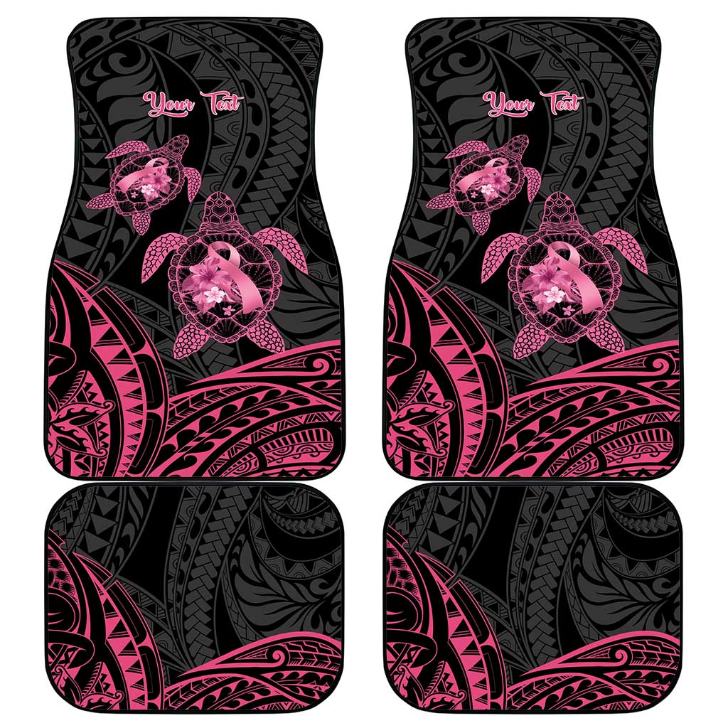 Personalised Polynesia Breast Cancer Awareness Car Mats No One Fights Alone Turtle Ribbon - Black Version LT14 - Polynesian Pride