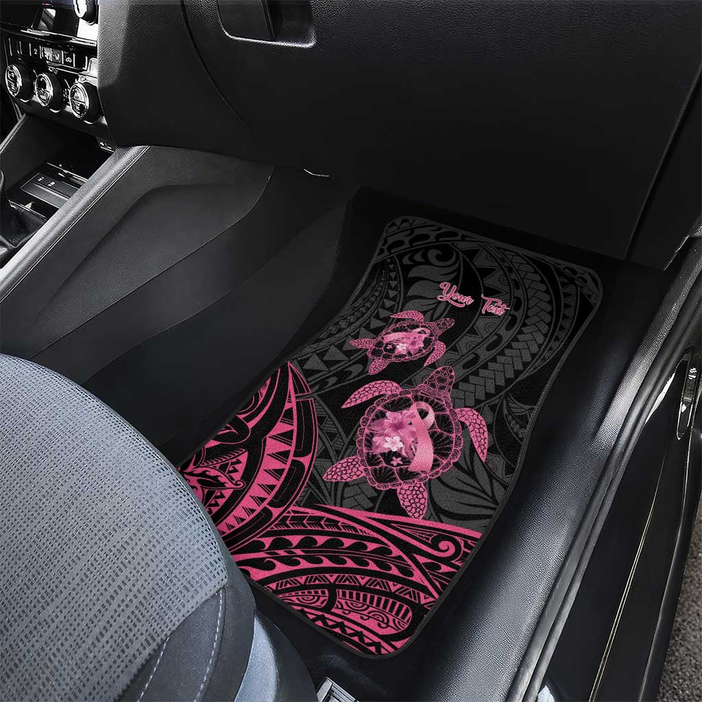 Personalised Polynesia Breast Cancer Awareness Car Mats No One Fights Alone Turtle Ribbon - Black Version LT14 - Polynesian Pride