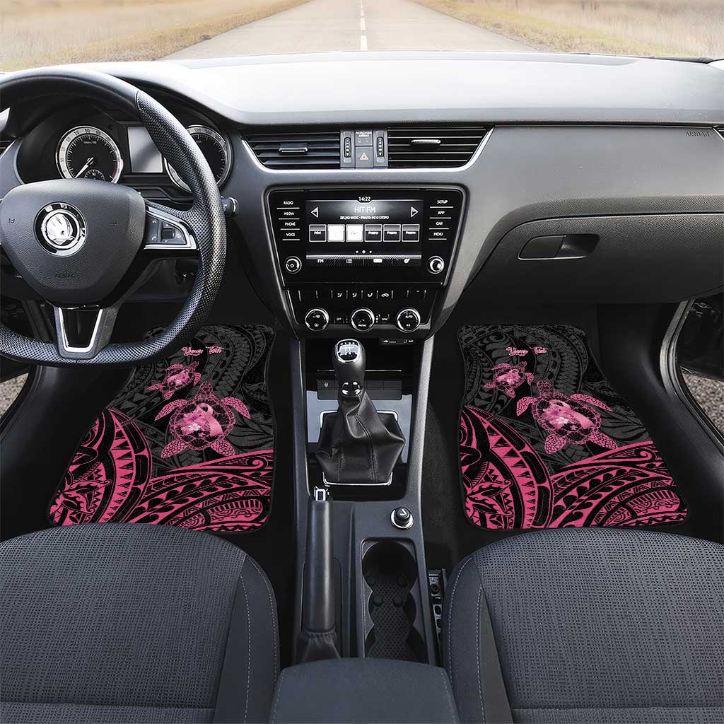 Personalised Polynesia Breast Cancer Awareness Car Mats No One Fights Alone Turtle Ribbon - Black Version LT14 Set 2pcs - Front Black - Polynesian Pride