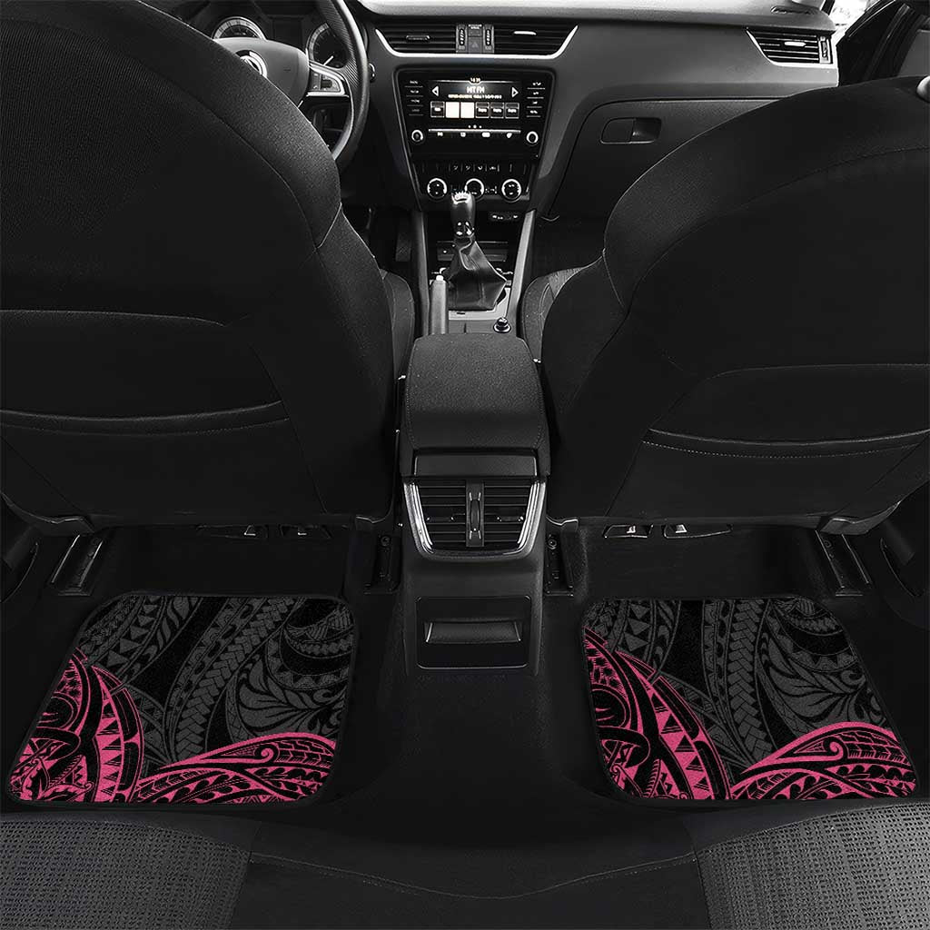 Personalised Polynesia Breast Cancer Awareness Car Mats No One Fights Alone Turtle Ribbon - Black Version LT14 Set 2pcs - Back Black - Polynesian Pride