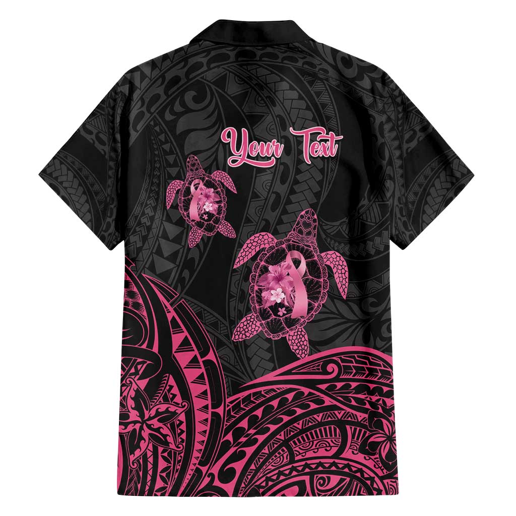 Personalised Polynesia Breast Cancer Awareness Family Matching Long Sleeve Bodycon Dress and Hawaiian Shirt No One Fights Alone Turtle Ribbon - Black Version