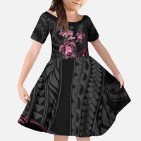 Personalised Polynesia Breast Cancer Awareness Family Matching Mermaid Dress and Hawaiian Shirt No One Fights Alone Turtle Ribbon - Black Version