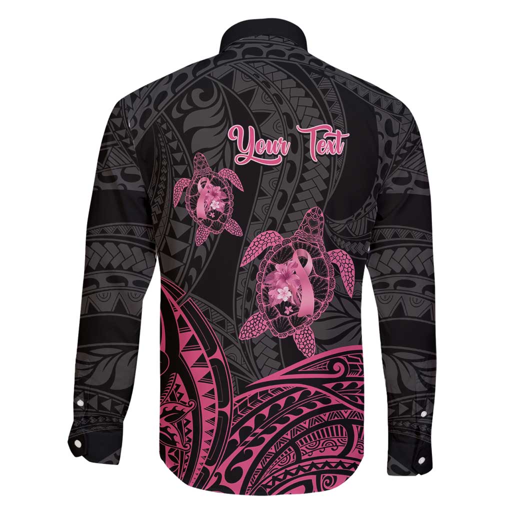 Personalised Polynesia Breast Cancer Awareness Family Matching Off Shoulder Maxi Dress and Hawaiian Shirt No One Fights Alone Turtle Ribbon - Black Version LT14 - Polynesian Pride