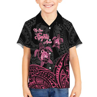 Personalised Polynesia Breast Cancer Awareness Family Matching Off Shoulder Maxi Dress and Hawaiian Shirt No One Fights Alone Turtle Ribbon - Black Version LT14 Son's Shirt Black - Polynesian Pride