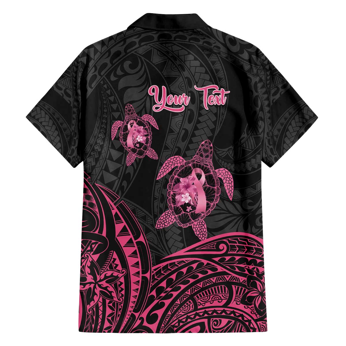 Personalised Polynesia Breast Cancer Awareness Family Matching Puletasi and Hawaiian Shirt No One Fights Alone Turtle Ribbon - Black Version LT14 - Polynesian Pride