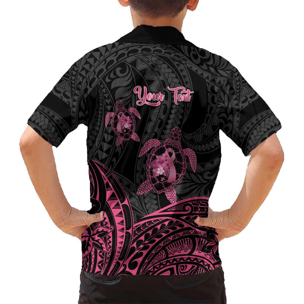 Personalised Polynesia Breast Cancer Awareness Family Matching Summer Maxi Dress and Hawaiian Shirt No One Fights Alone Turtle Ribbon - Black Version LT14 - Polynesian Pride