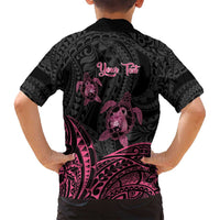 Personalised Polynesia Breast Cancer Awareness Family Matching Summer Maxi Dress and Hawaiian Shirt No One Fights Alone Turtle Ribbon - Black Version LT14 - Polynesian Pride