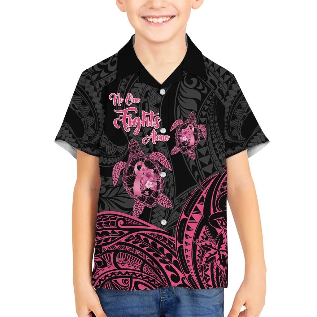 Personalised Polynesia Breast Cancer Awareness Family Matching Summer Maxi Dress and Hawaiian Shirt No One Fights Alone Turtle Ribbon - Black Version LT14 Son's Shirt Black - Polynesian Pride
