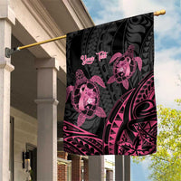 Personalised Polynesia Breast Cancer Awareness Garden Flag No One Fights Alone Turtle Ribbon - Black Version LT14 House Flag Black - Polynesian Pride