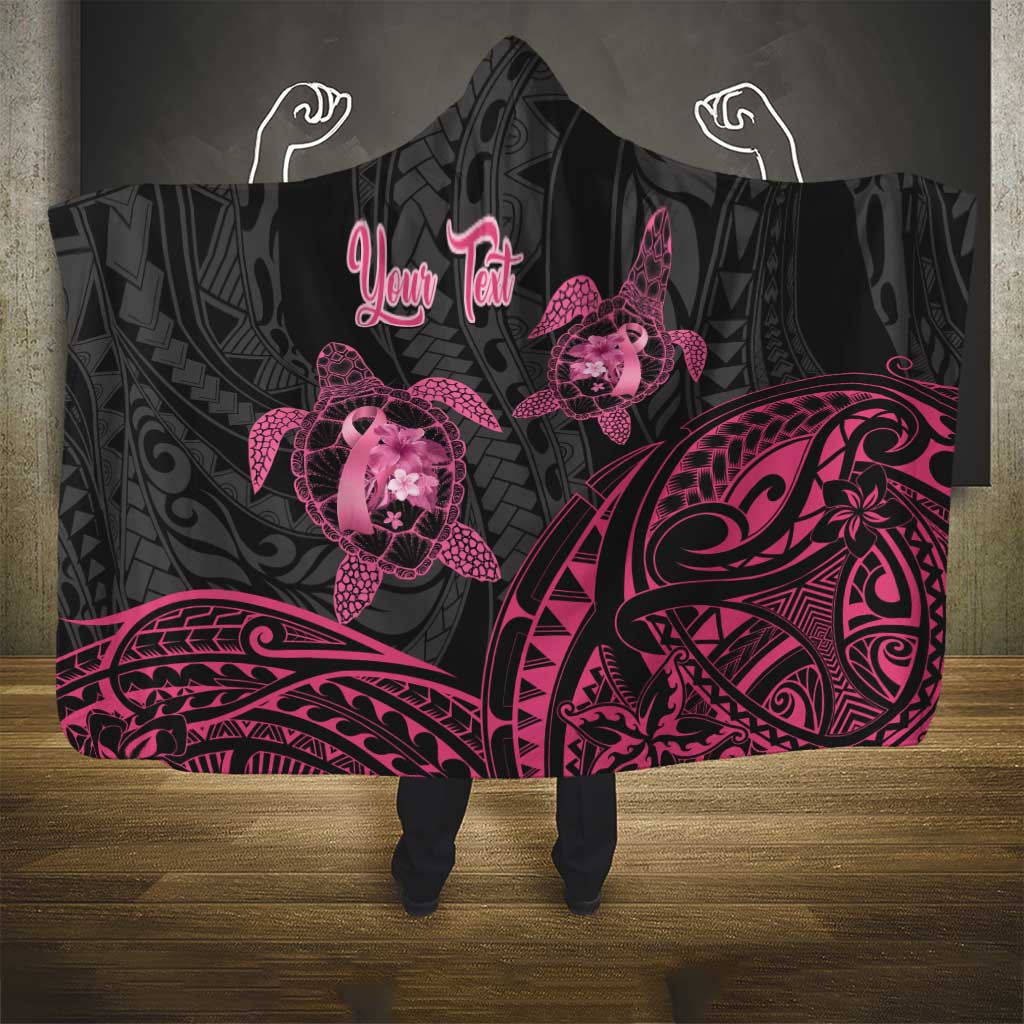 Personalised Polynesia Breast Cancer Awareness Hooded Blanket No One Fights Alone Turtle Ribbon - Black Version LT14 - Polynesian Pride
