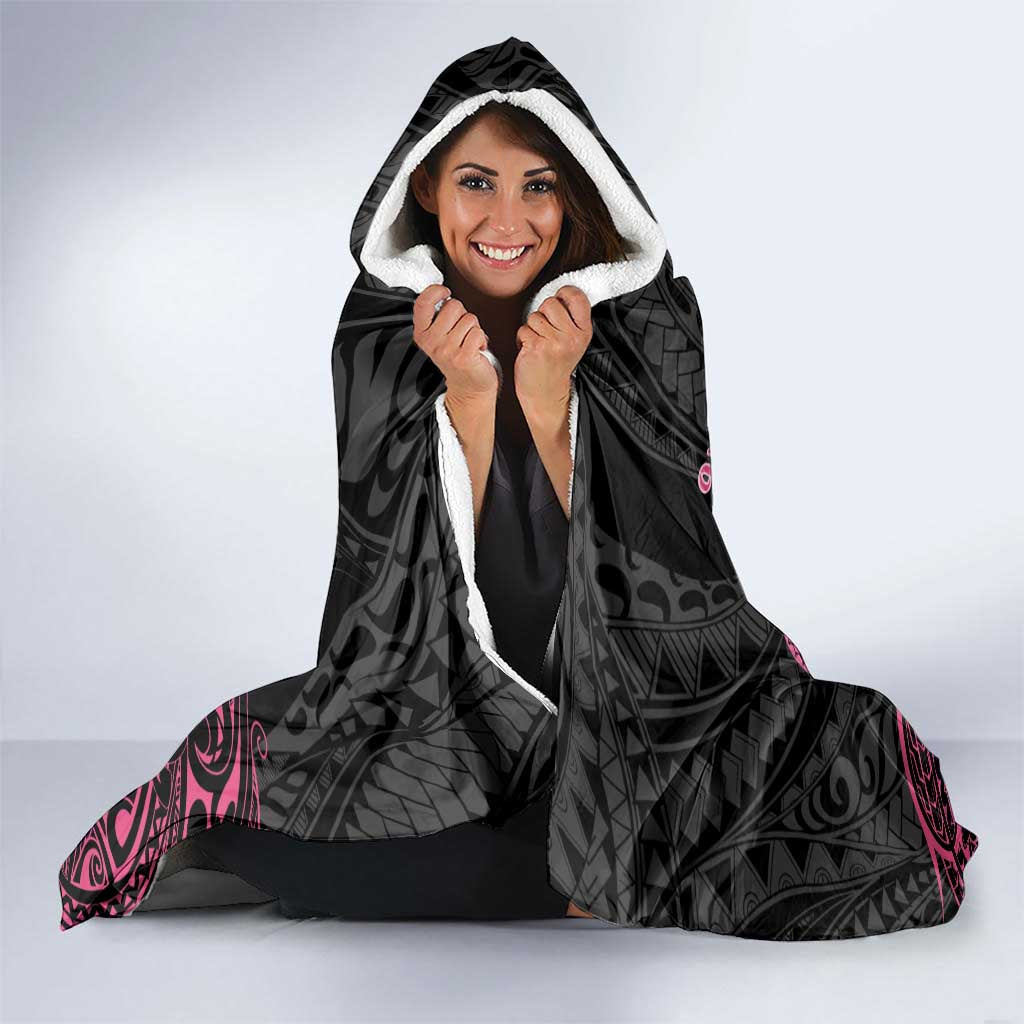 Personalised Polynesia Breast Cancer Awareness Hooded Blanket No One Fights Alone Turtle Ribbon - Black Version LT14 - Polynesian Pride