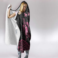 Personalised Polynesia Breast Cancer Awareness Hooded Blanket No One Fights Alone Turtle Ribbon - Black Version LT14 - Polynesian Pride