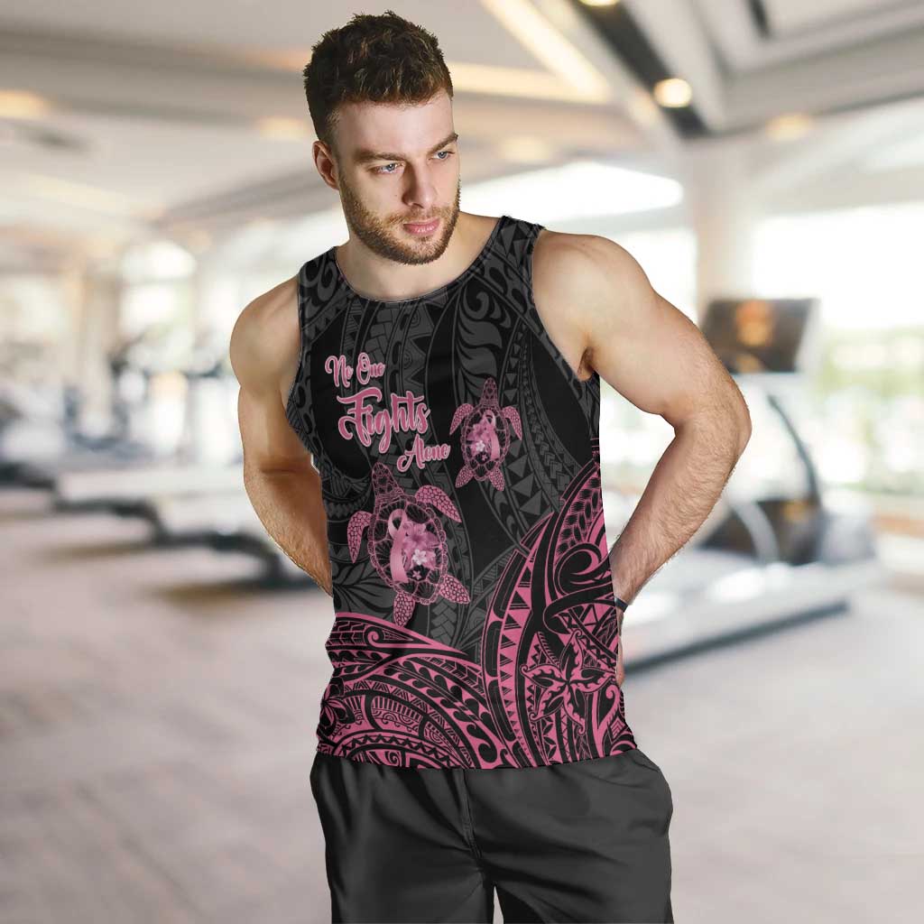Personalised Polynesia Breast Cancer Awareness Men Tank Top No One Fights Alone Turtle Ribbon - Black Version LT14 Black - Polynesian Pride
