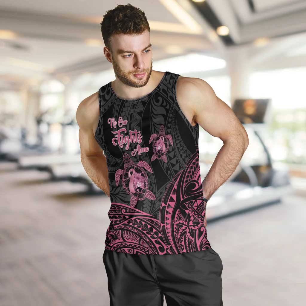 Personalised Polynesia Breast Cancer Awareness Men Tank Top No One Fights Alone Turtle Ribbon - Black Version