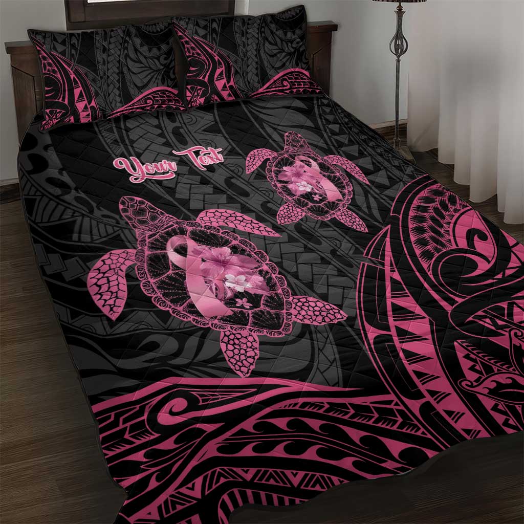 Personalised Polynesia Breast Cancer Awareness Quilt Bed Set No One Fights Alone Turtle Ribbon - Black Version LT14 Black - Polynesian Pride